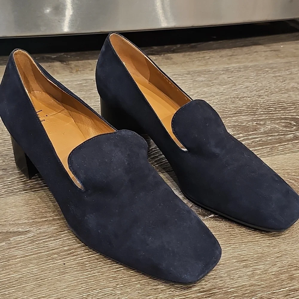 AQUATALIA Weatherproof Blue Suede Heeled Loafers Pumps Size 9
